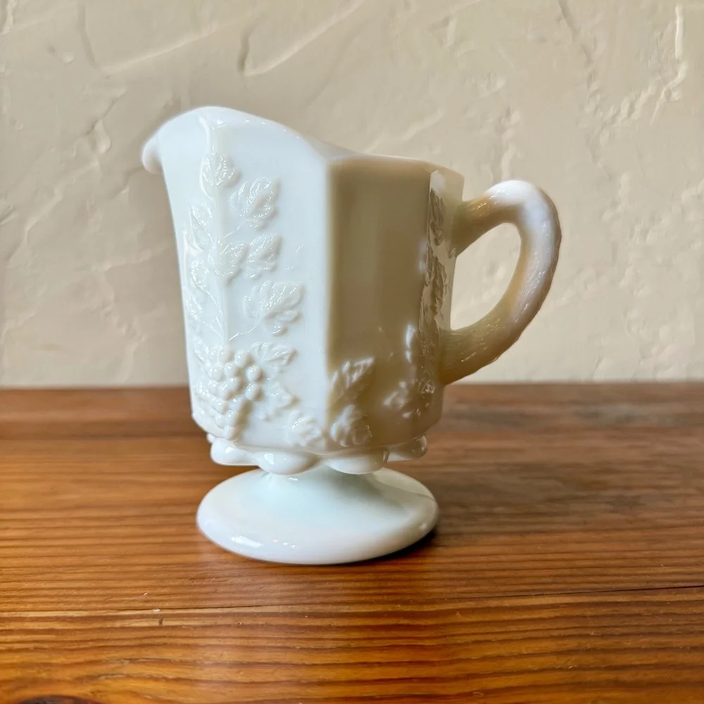Westmoreland Milk Glass Grape Pattern Footed Creamer – Vintage Mid-Century - Picture 9 of 13